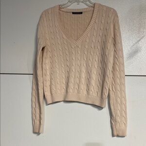 BRANDY MELVILLE WOMENS V NECK CABLE KNIT SWEATER LIGHT PINK ONE SIZE